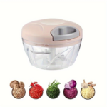 Multifunctional Manual Garlic Masher & Vegetable Cutter – Kitchen Chopper - Pink 16.91oz [3 blades]