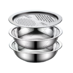 3-Piece Stainless Steel Mixing Bowl Set with Grinder & Colander - Silvery / 3pcs