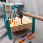 Wooden Pounding Table Bench Toy with Nails for Toddlers - Five-color Knocking Nail Hammer