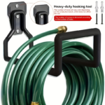 Heavy-Duty Metal Garden Hose Holder – Wall-Mounted Iron Reel - Black Upgraded Version