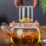 34 oz Borosilicate Glass Teapot with Wood Handle & Infuser