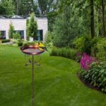 Vintage Copper Cast Iron Bird Bath with Stake – Leaf Design