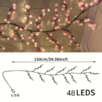 Bendable LED Cherry Blossom Branch Vine Lights | 8 Modes & USB Power