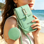 2-Piece Women's Crossbody Phone Bag & Multi-Slot Wallet Set - Green (Two-Piece Set)