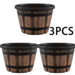 Whiskey Barrel Planter Set with Drainage Holes – Vintage Brown - Flower Pot Set
