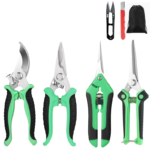6-Piece Stainless Steel Garden Pruning Shears & Fruit Picker Set - Forest Green