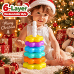 6-Layer Rainbow Spinning Stacking Tower – Toddler Sensory Toy