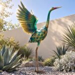 32.68inch Colorful Metal Heron Garden Statue, Spreading-Wings Crane Sculpture, Suitable for Large Outdoor Garden Decor in Courtyards, Lawns, and Backyards