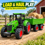 16.5-Inch Toy Farm Tractor with Trailer Set for Kids