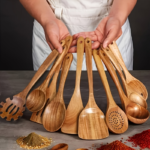 10-Piece Natural Wooden Kitchen Utensil Set – Non-Stick Cooking Spoons