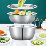 3-Piece Stainless Steel Mixing Bowl Set with Grinder & Colander