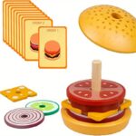 Wooden Stacking Hamburger Toy with Order Cards for Kids - Wooden