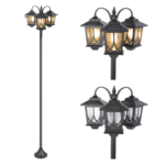 73&quote; 3-Head Solar Lamp Post Light – Dusk to Dawn Outdoor Street Light - BLACK / 1pc