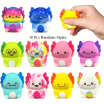 10-Pack Axolotl Squishy Toys for Kids – Party Favors & Rewards - 10pcs