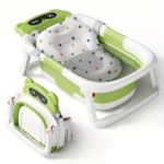 Foldable Baby Bathtub with Soft Cushion & Built-in Thermometer - Green