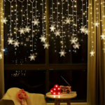 96 LED Snowflake Icicle Curtain Lights – Christmas & Holiday Decor