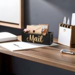 Rustic Wooden Mail Organizer Box for Desktop & Home Office