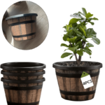 4-Pack Large Whiskey Barrel Planters – Vintage Brown Pots