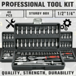 Mechanics Tool Set with Ratchet & Socket Wrench Set 1/2, 3/8, 1/4 Drive - 45+1pcs tool set